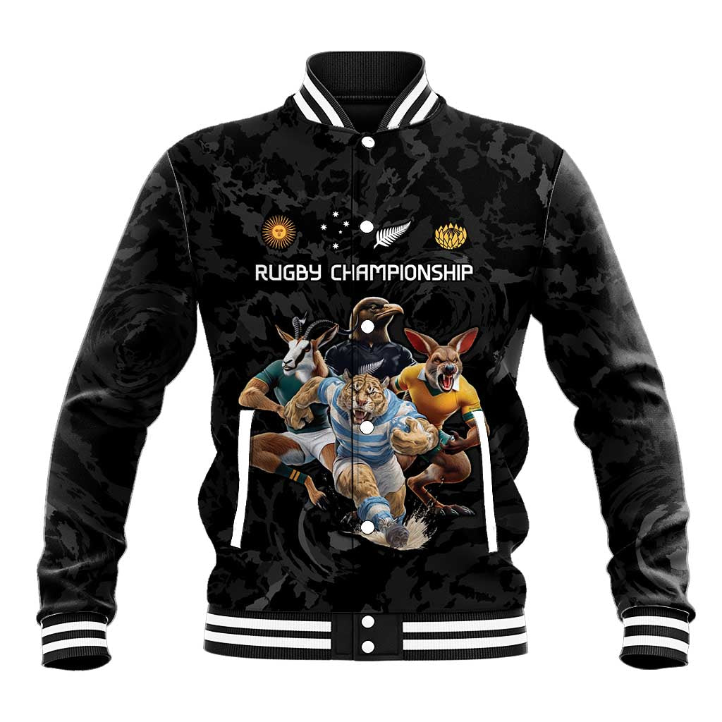 Custom Rugby Southern Hemisphere Baseball Jacket Argentina AUNZ South Africa Mascot Black LT9 Unisex Black - Polynesian Pride