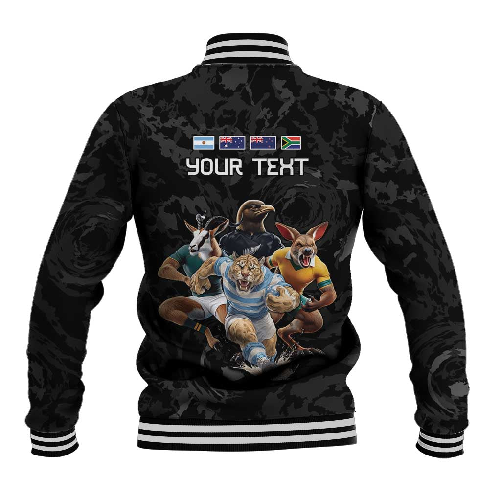 Custom Rugby Southern Hemisphere Baseball Jacket Argentina AUNZ South Africa Mascot Black LT9 - Polynesian Pride