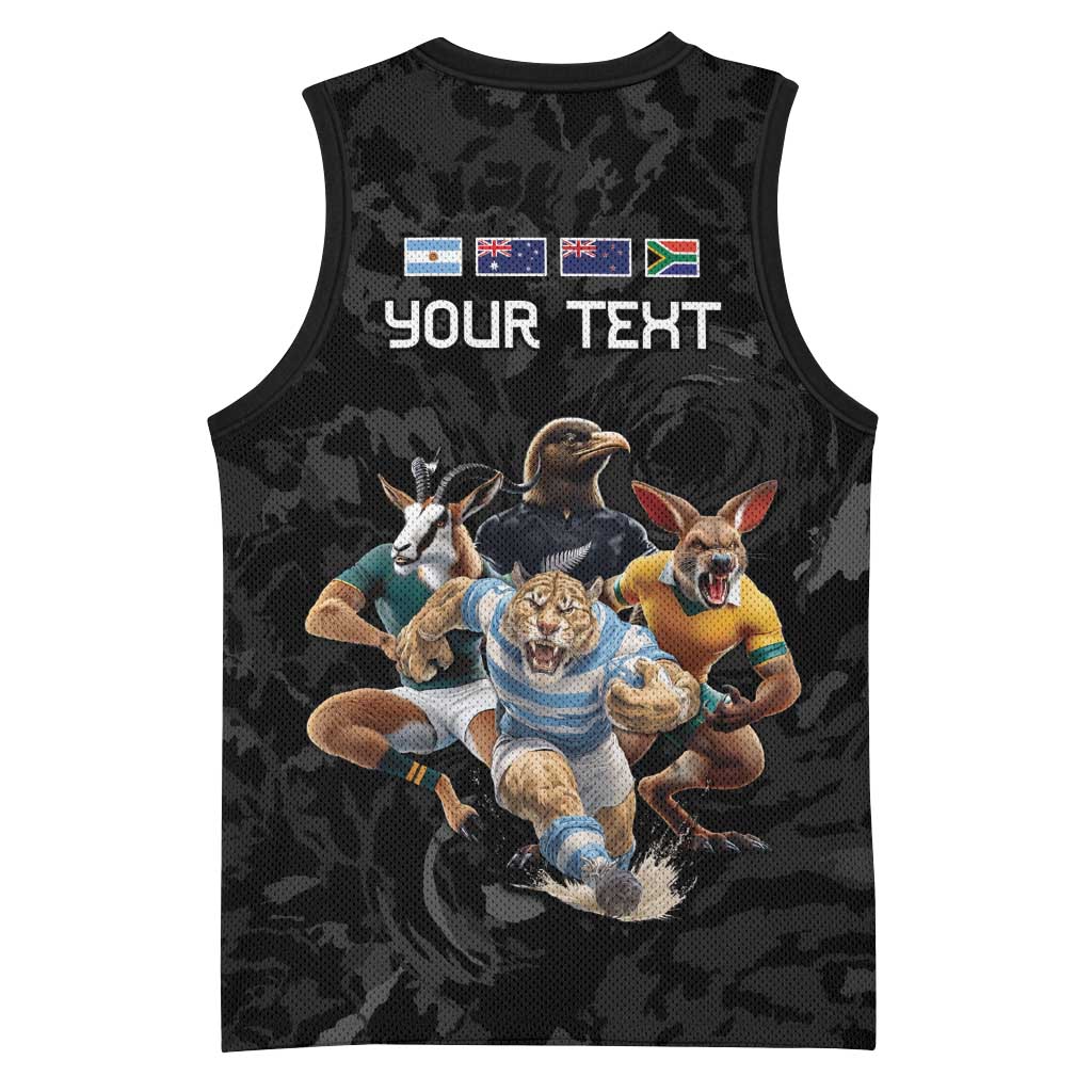 Custom Rugby Southern Hemisphere Basketball Jersey Argentina AUNZ South Africa Mascot Black LT9 - Polynesian Pride