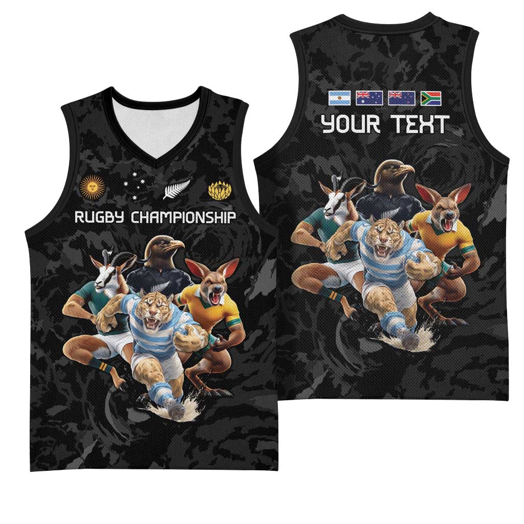 Custom Rugby Southern Hemisphere Basketball Jersey Argentina AUNZ South Africa Mascot Black LT9 - Polynesian Pride
