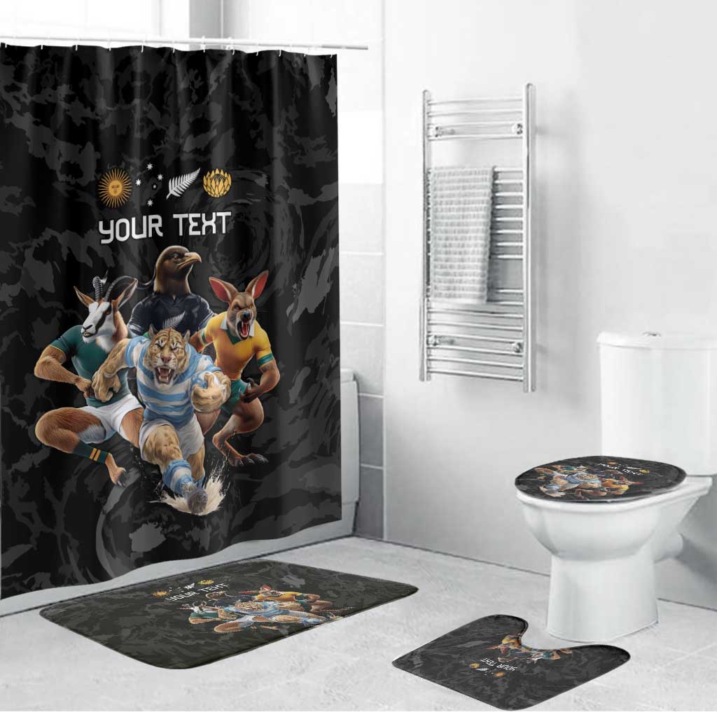 Custom Rugby Southern Hemisphere Bathroom Set Argentina AUNZ South Africa Mascot Black LT9 Bathroom Set (4 pcs) Black - Polynesian Pride