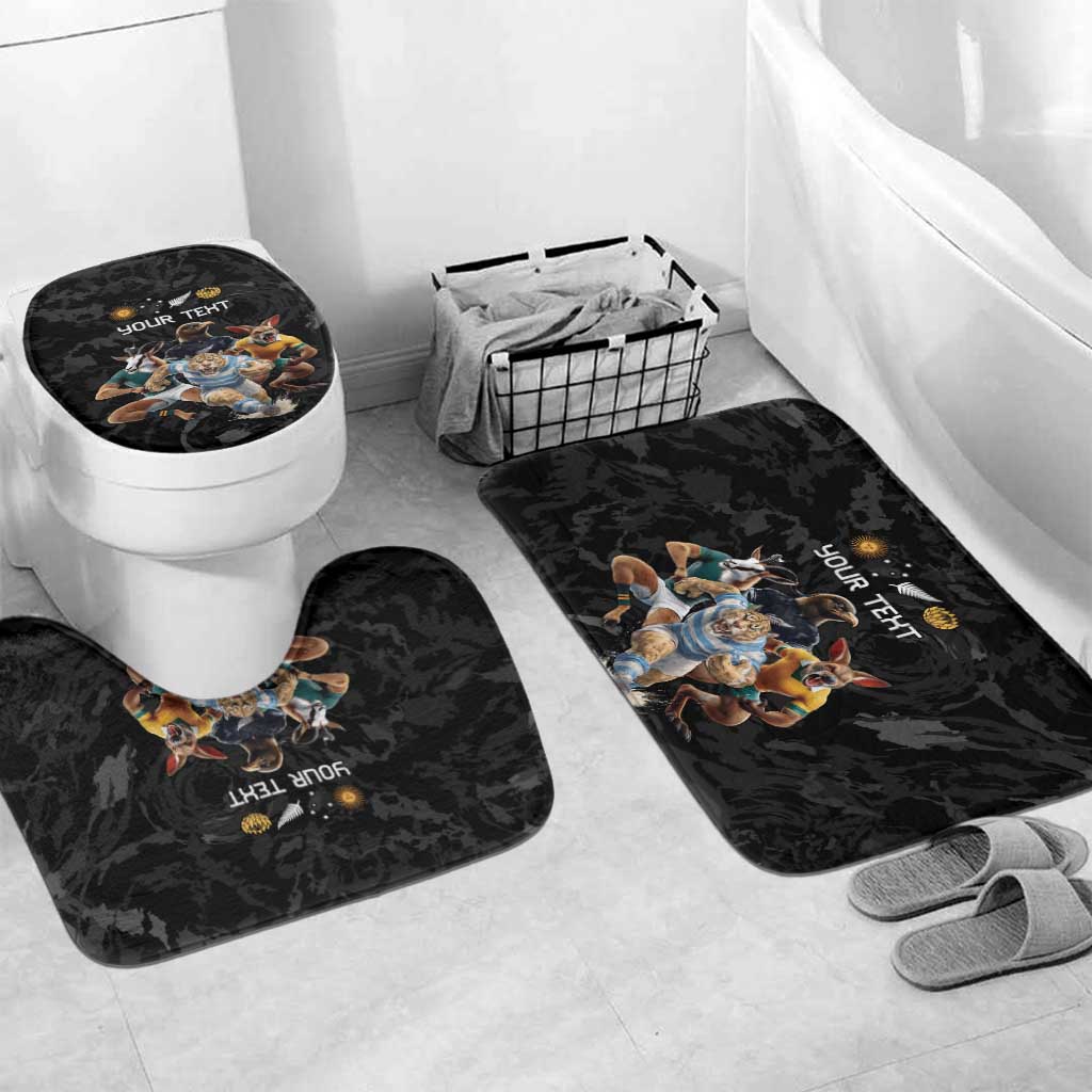 Custom Rugby Southern Hemisphere Bathroom Set Argentina AUNZ South Africa Mascot Black LT9 Mat Set Only (3 pcs) One Size Black - Polynesian Pride