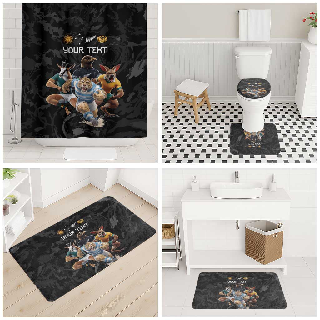 Custom Rugby Southern Hemisphere Bathroom Set Argentina AUNZ South Africa Mascot Black LT9 - Polynesian Pride