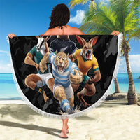 Custom Rugby Southern Hemisphere Beach Blanket Argentina AUNZ South Africa Mascot Black LT9 - Polynesian Pride