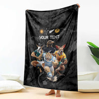 Custom Rugby Southern Hemisphere Blanket Argentina AUNZ South Africa Mascot Black - Polynesian Pride