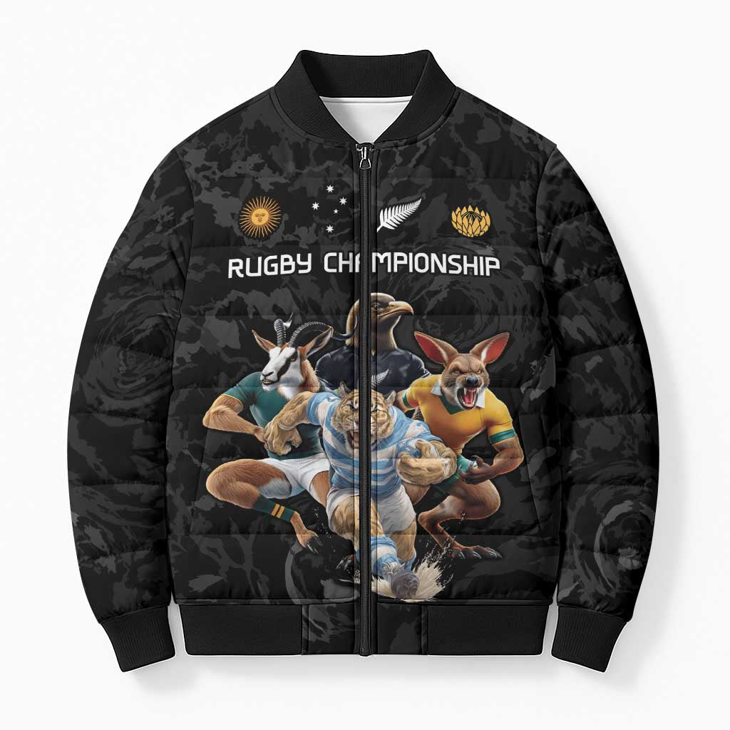 Custom Rugby Southern Hemisphere Bomber Puffer Jacket Argentina AUNZ South Africa Mascot Black LT9 Unisex Black - Polynesian Pride
