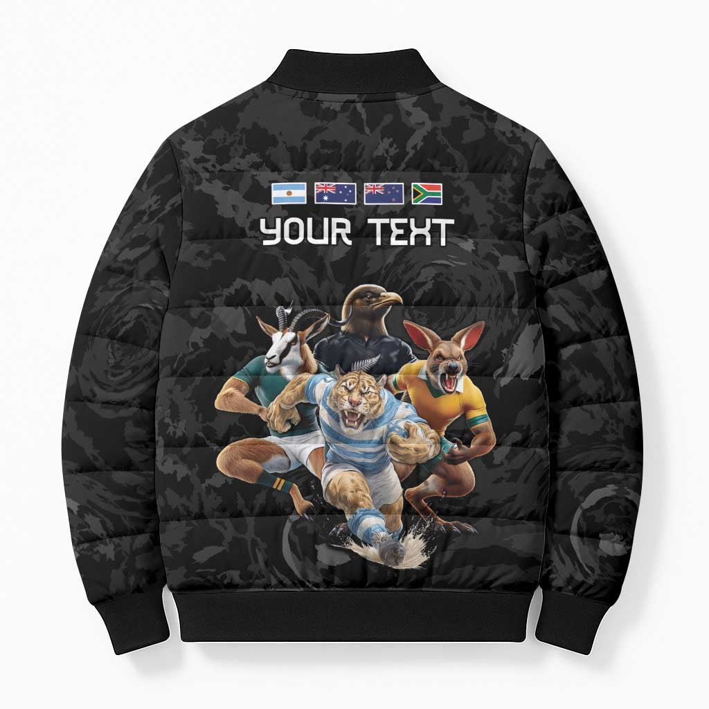 Custom Rugby Southern Hemisphere Bomber Puffer Jacket Argentina AUNZ South Africa Mascot Black LT9 - Polynesian Pride