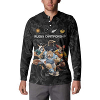 Custom Rugby Southern Hemisphere Button Sweatshirt Argentina AUNZ South Africa Mascot Black LT9 - Polynesian Pride
