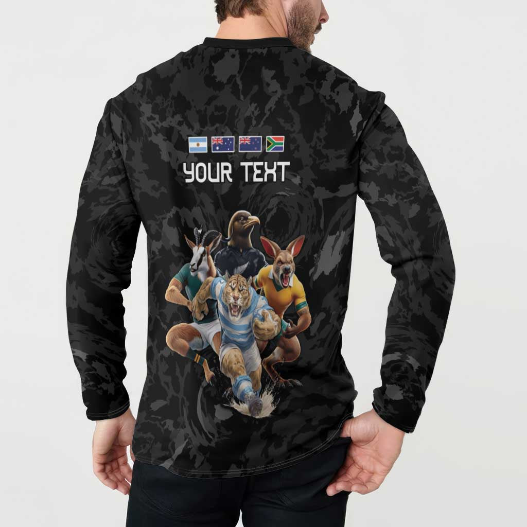 Custom Rugby Southern Hemisphere Button Sweatshirt Argentina AUNZ South Africa Mascot Black LT9 - Polynesian Pride