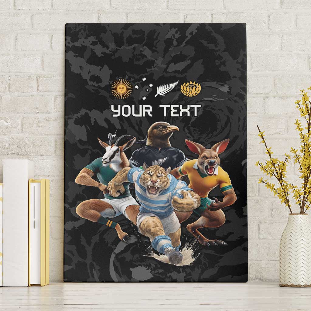 Custom Rugby Southern Hemisphere Canvas Wall Art Argentina AUNZ South Africa Mascot Black LT9 Without Frame Black - Polynesian Pride
