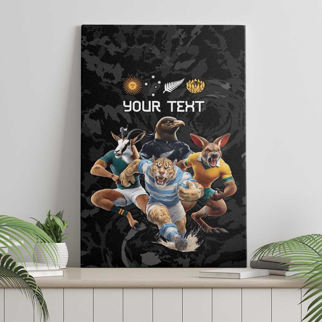 Custom Rugby Southern Hemisphere Canvas Wall Art Argentina AUNZ South Africa Mascot Black LT9 - Polynesian Pride