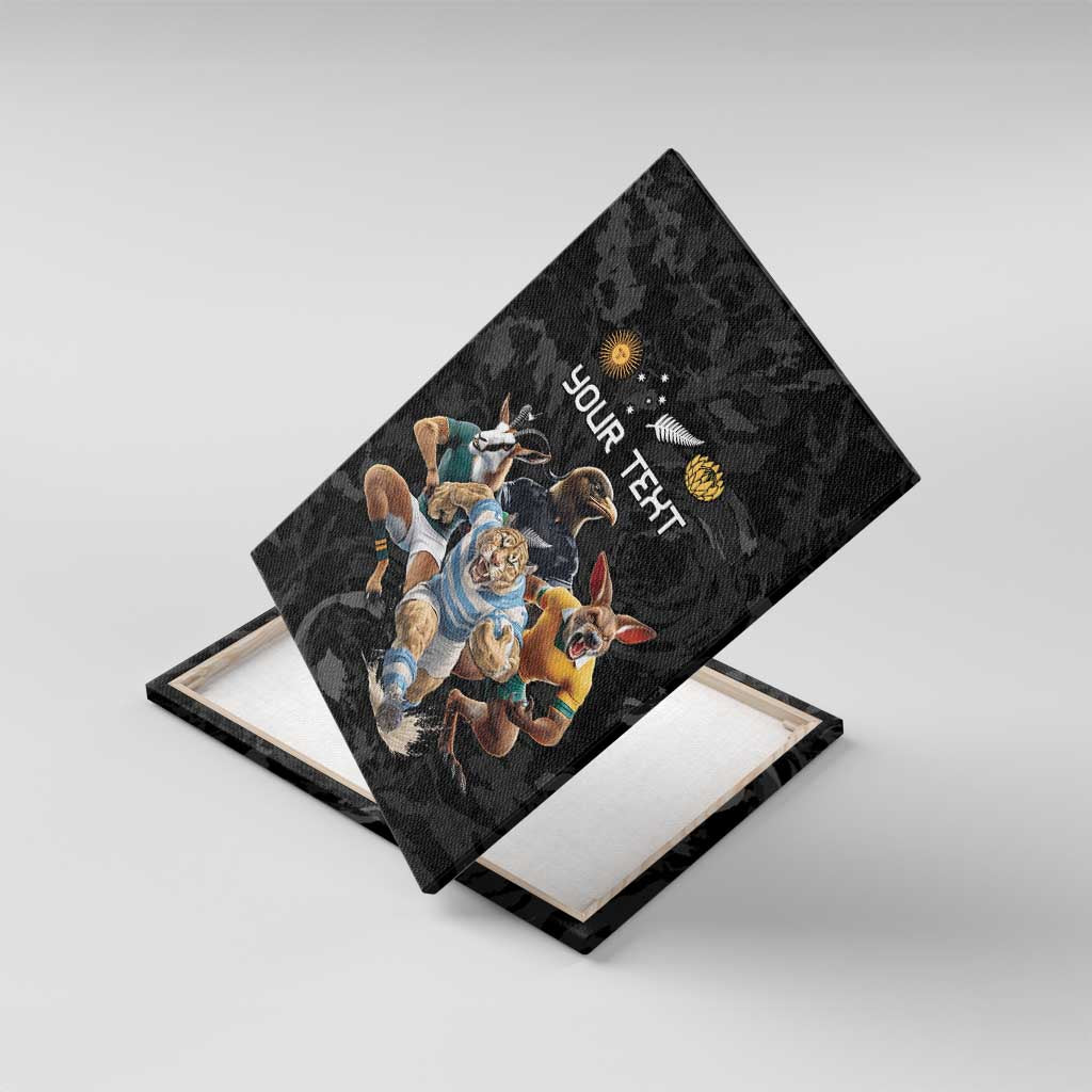 Custom Rugby Southern Hemisphere Canvas Wall Art Argentina AUNZ South Africa Mascot Black LT9 With Frame Black - Polynesian Pride