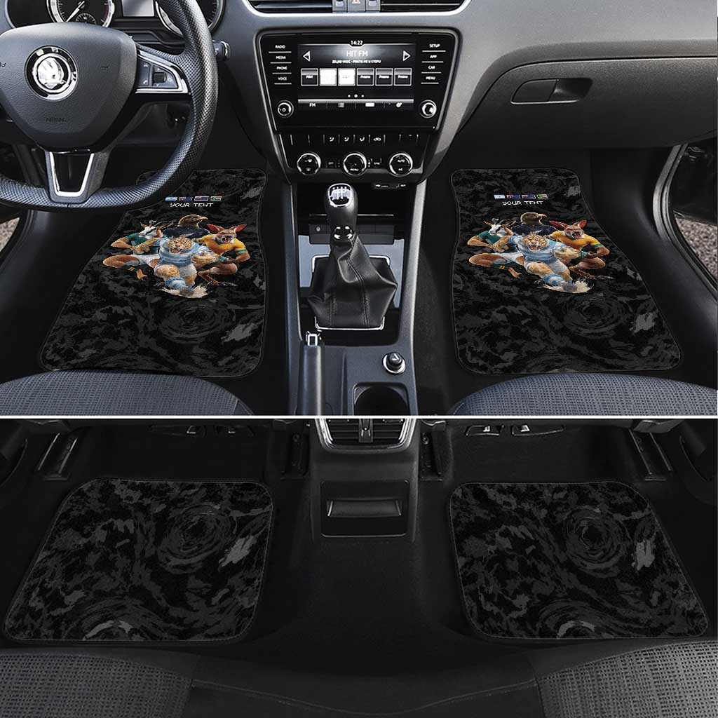 Custom Rugby Southern Hemisphere Car Mats Argentina AUNZ South Africa Mascot Black LT9 Set 4pcs Black - Polynesian Pride