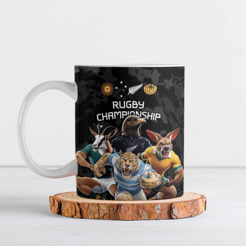 Custom Rugby Southern Hemisphere Ceramic Mug Argentina AUNZ South Africa Mascot Black LT9 Black - Polynesian Pride