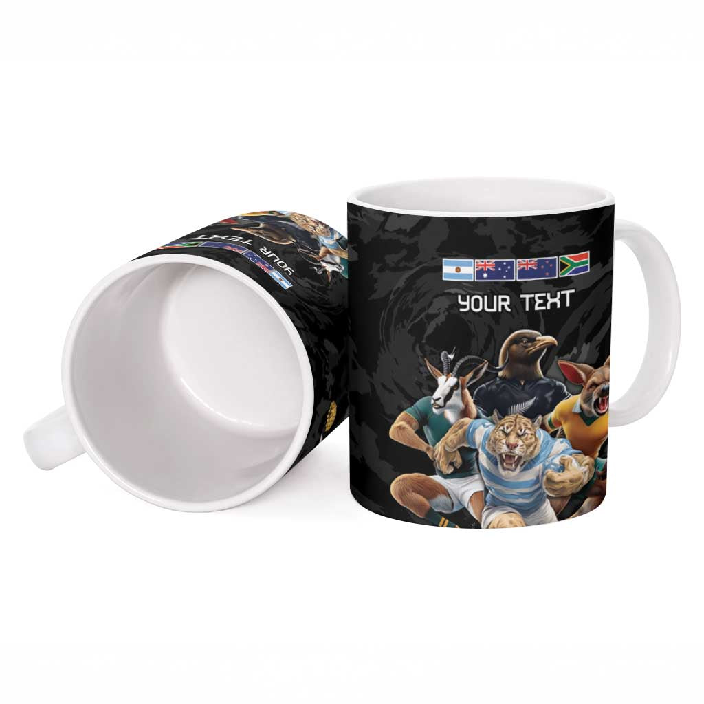 Custom Rugby Southern Hemisphere Ceramic Mug Argentina AUNZ South Africa Mascot Black LT9 - Polynesian Pride