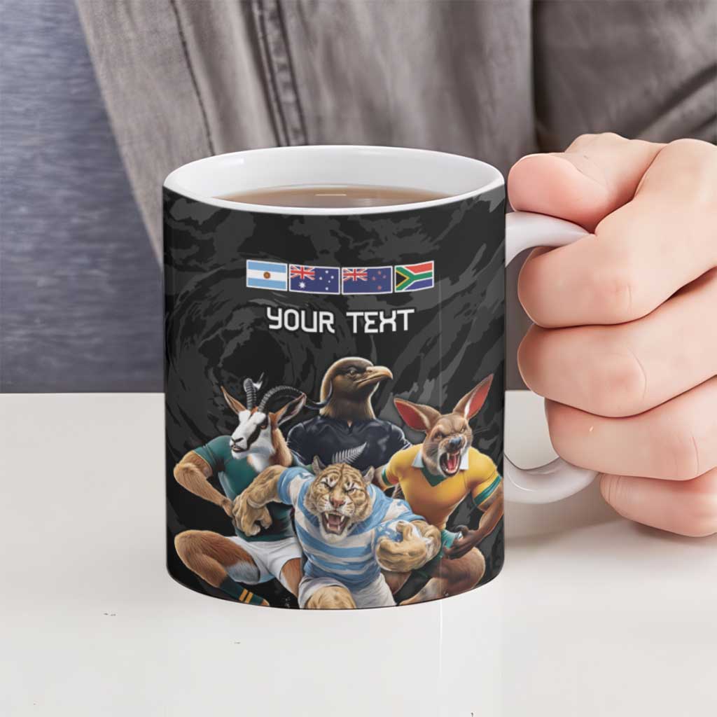 Custom Rugby Southern Hemisphere Ceramic Mug Argentina AUNZ South Africa Mascot Black LT9 - Polynesian Pride