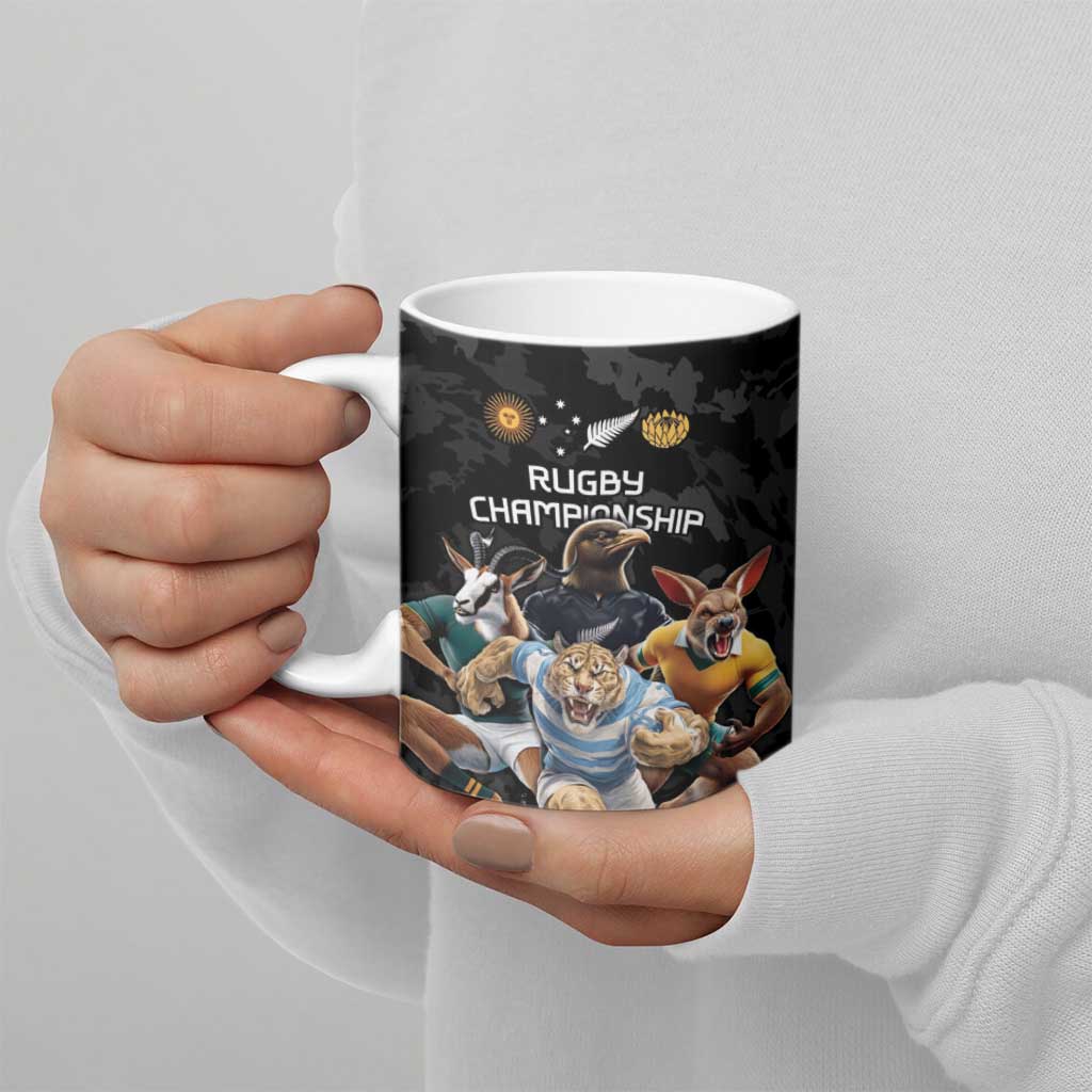 Custom Rugby Southern Hemisphere Ceramic Mug Argentina AUNZ South Africa Mascot Black LT9 - Polynesian Pride