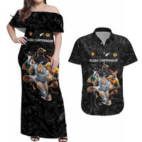 Custom Rugby Southern Hemisphere Couples Matching Off Shoulder Maxi Dress and Hawaiian Shirt Argentina AUNZ South Africa Mascot Black - Polynesian Pride