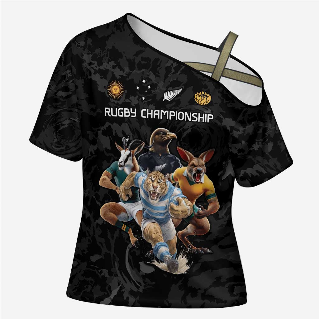 Custom Rugby Southern Hemisphere Cross Shoulder Shirt Argentina AUNZ South Africa Mascot Black LT9 Female Black - Polynesian Pride