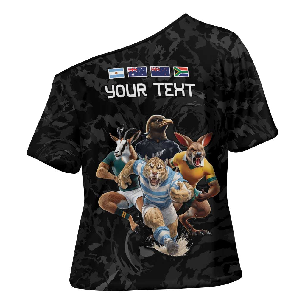 Custom Rugby Southern Hemisphere Cross Shoulder Shirt Argentina AUNZ South Africa Mascot Black LT9 - Polynesian Pride