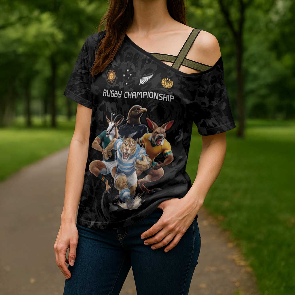 Custom Rugby Southern Hemisphere Cross Shoulder Shirt Argentina AUNZ South Africa Mascot Black LT9 - Polynesian Pride