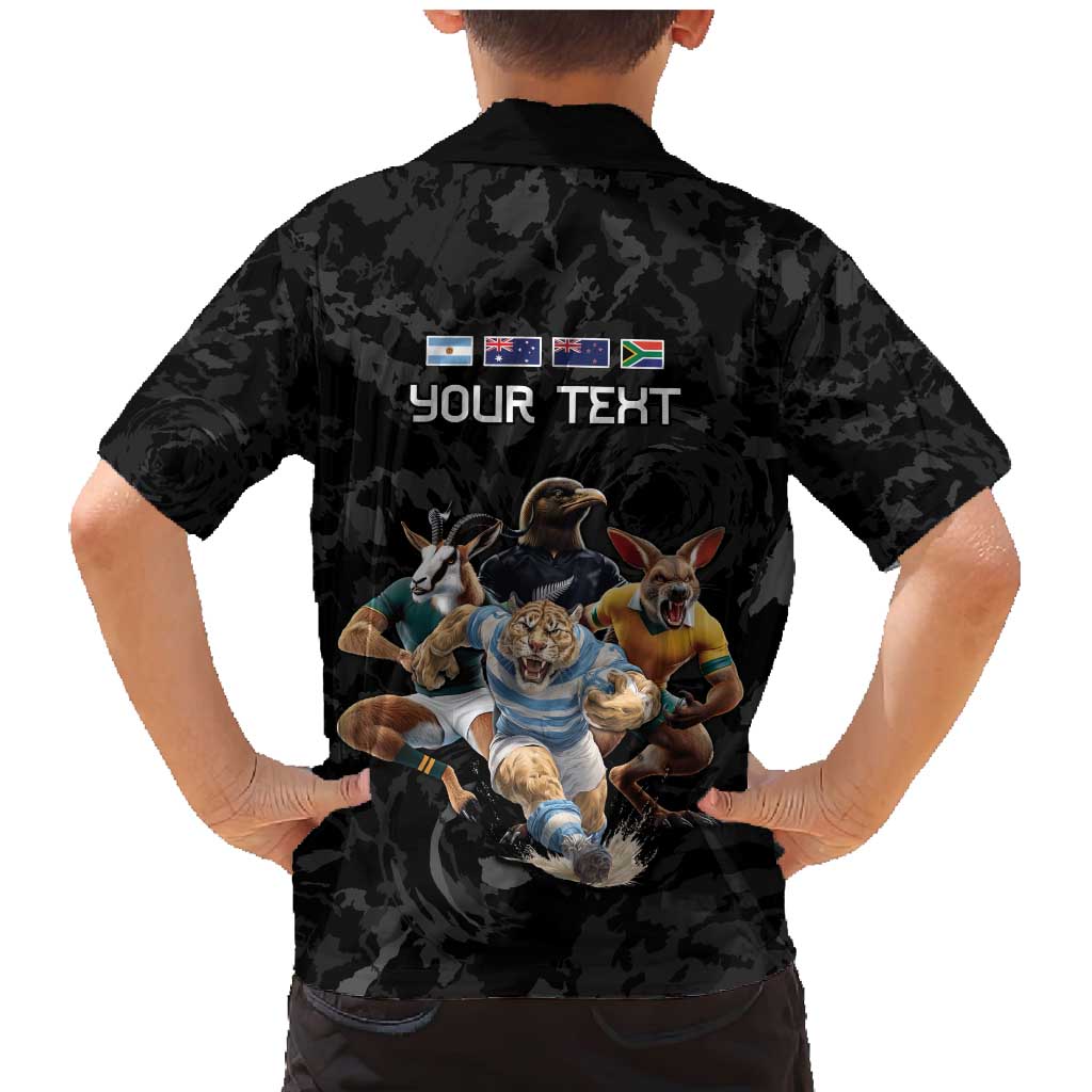 Custom Rugby Southern Hemisphere Family Matching Mermaid Dress and Hawaiian Shirt Argentina AUNZ South Africa Mascot Black - Polynesian Pride