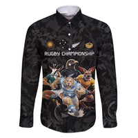 Custom Rugby Southern Hemisphere Family Matching Mermaid Dress and Hawaiian Shirt Argentina AUNZ South Africa Mascot Black - Polynesian Pride