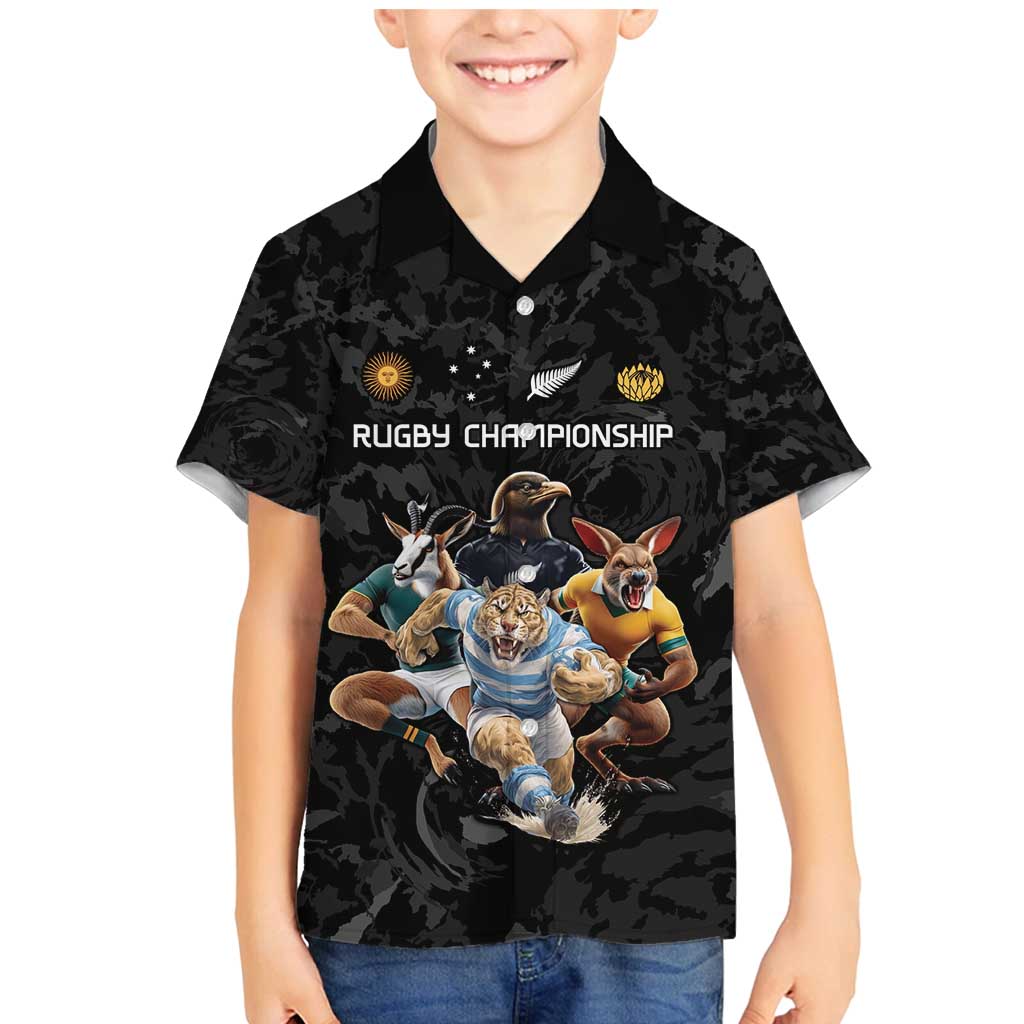 Custom Rugby Southern Hemisphere Family Matching Mermaid Dress and Hawaiian Shirt Argentina AUNZ South Africa Mascot Black - Polynesian Pride