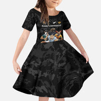 Custom Rugby Southern Hemisphere Family Matching Off The Shoulder Long Sleeve Dress and Hawaiian Shirt Argentina AUNZ South Africa Mascot Black - Polynesian Pride