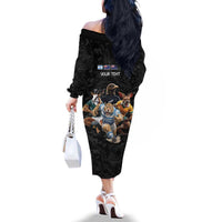 Custom Rugby Southern Hemisphere Family Matching Off The Shoulder Long Sleeve Dress and Hawaiian Shirt Argentina AUNZ South Africa Mascot Black - Polynesian Pride