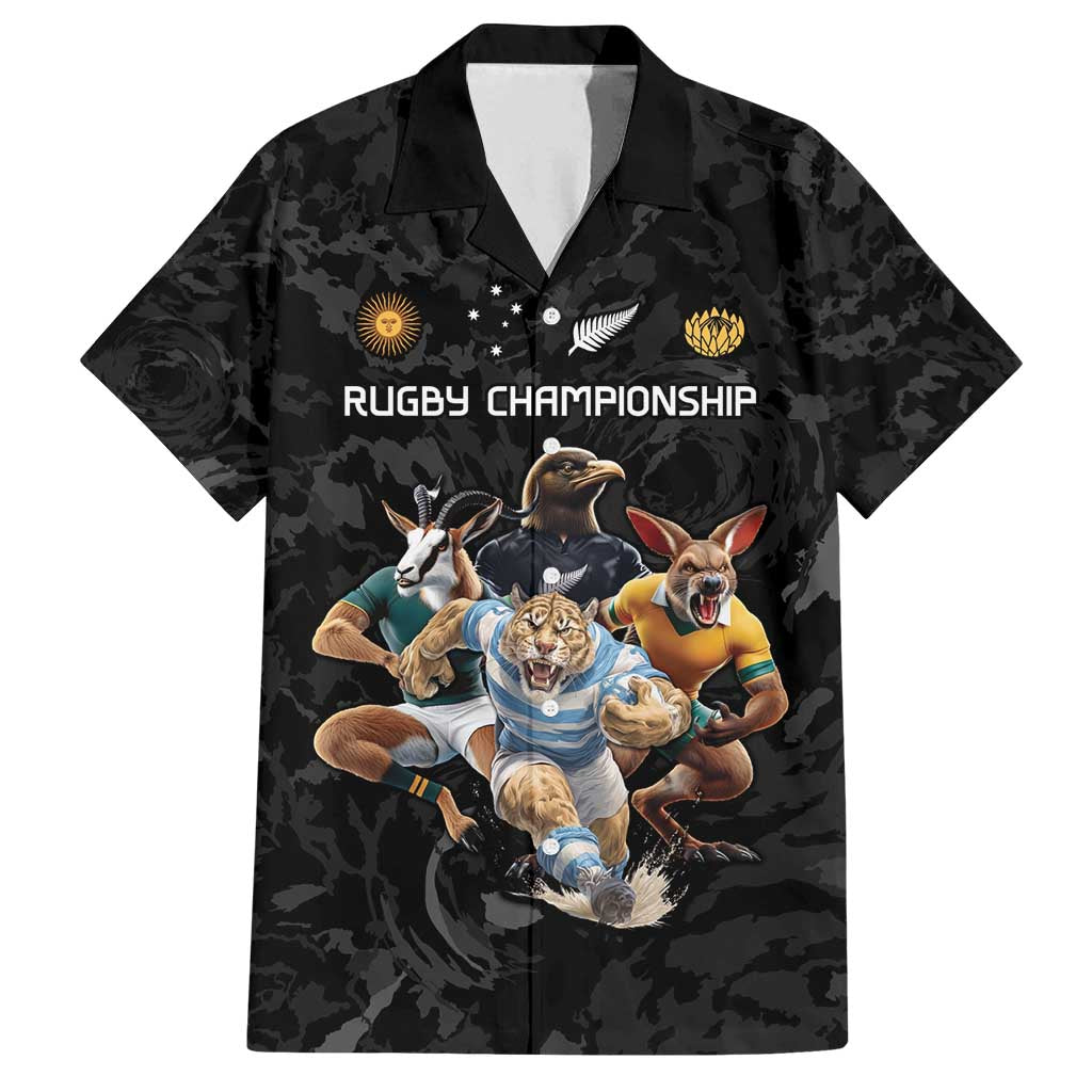 Custom Rugby Southern Hemisphere Family Matching Summer Maxi Dress and Hawaiian Shirt Argentina AUNZ South Africa Mascot Black - Polynesian Pride