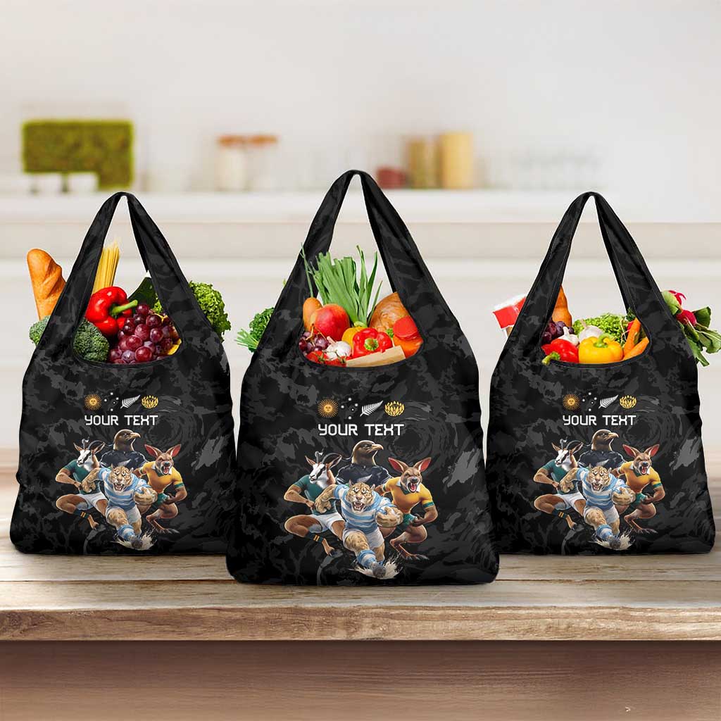 Custom Rugby Southern Hemisphere Grocery Bag Argentina AUNZ South Africa Mascot Black - Polynesian Pride