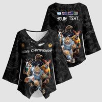 Custom Rugby Southern Hemisphere Kimono Sleeve Blouse Argentina AUNZ South Africa Mascot Black - Polynesian Pride