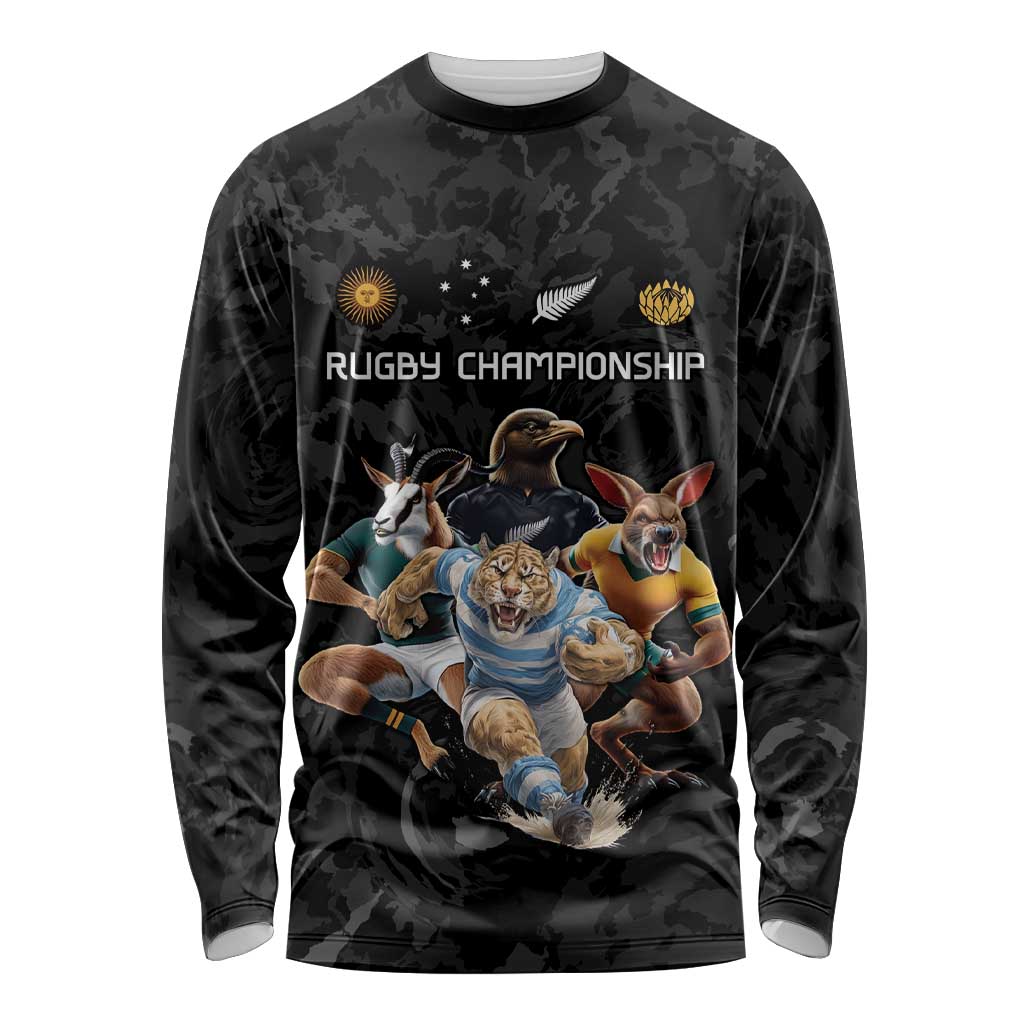 Custom Rugby Southern Hemisphere Long Sleeve Shirt Argentina AUNZ South Africa Mascot Black LT9 Unisex Black - Polynesian Pride