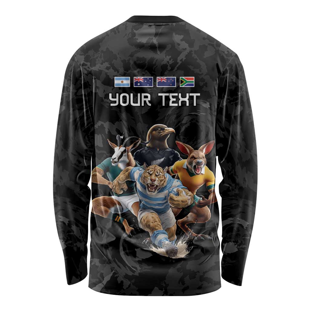 Custom Rugby Southern Hemisphere Long Sleeve Shirt Argentina AUNZ South Africa Mascot Black LT9 - Polynesian Pride