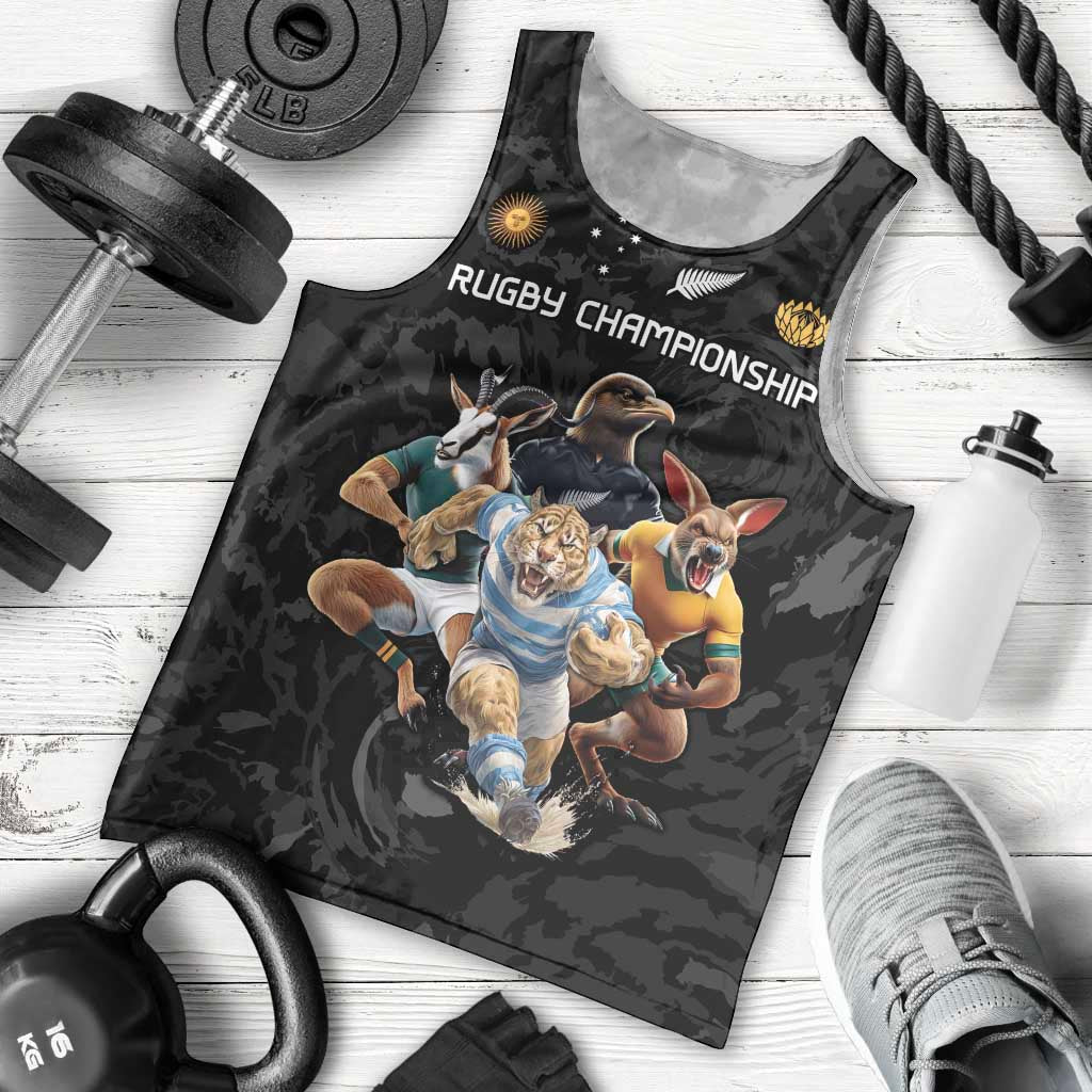 Custom Rugby Southern Hemisphere Men Tank Top Argentina AUNZ South Africa Mascot Black LT9 - Polynesian Pride