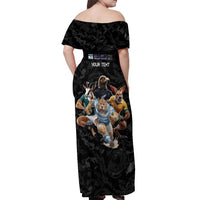 Custom Rugby Southern Hemisphere Off Shoulder Maxi Dress Argentina AUNZ South Africa Mascot Black - Polynesian Pride
