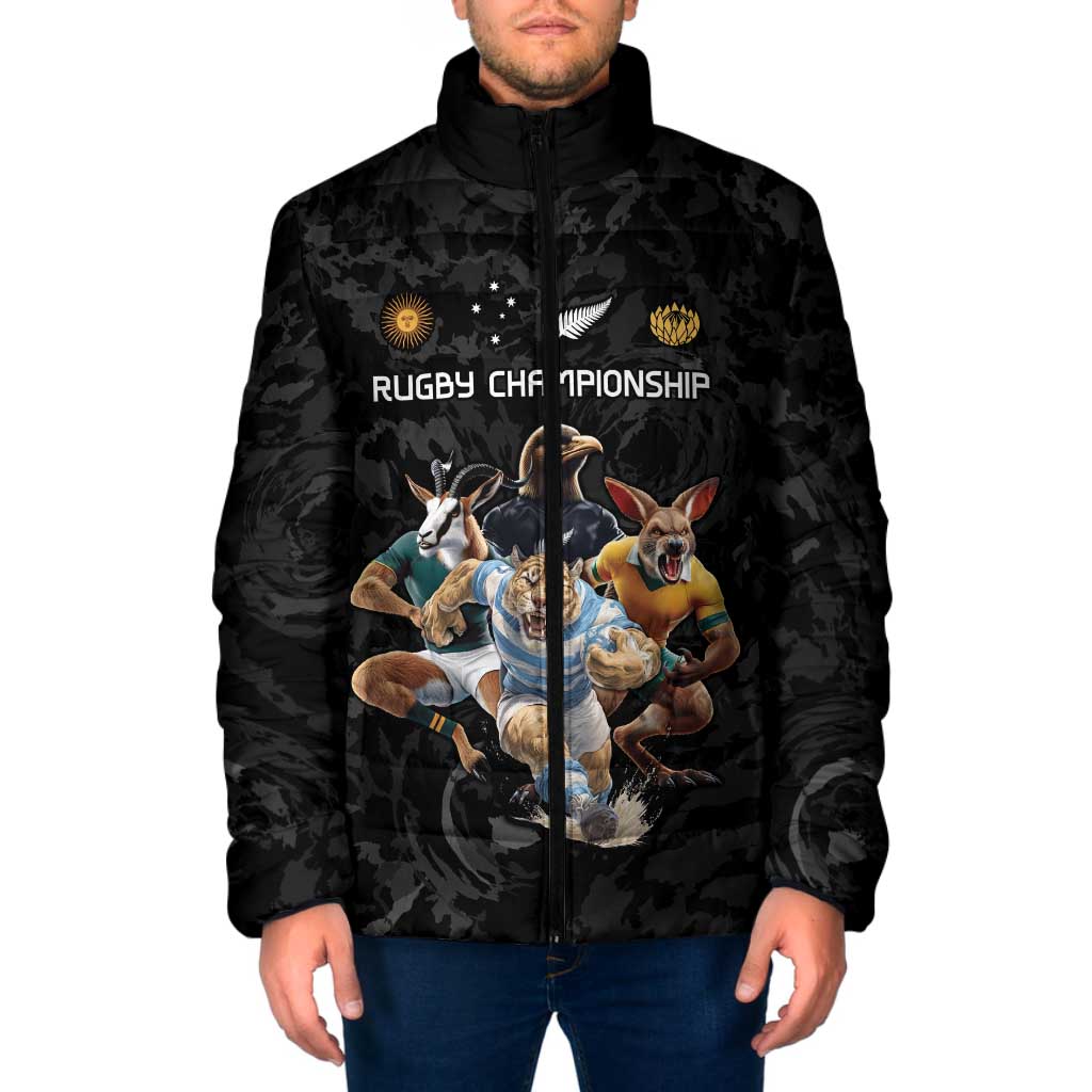 Custom Rugby Southern Hemisphere Padded Jacket Argentina AUNZ South Africa Mascot Black LT9 Men Black - Polynesian Pride
