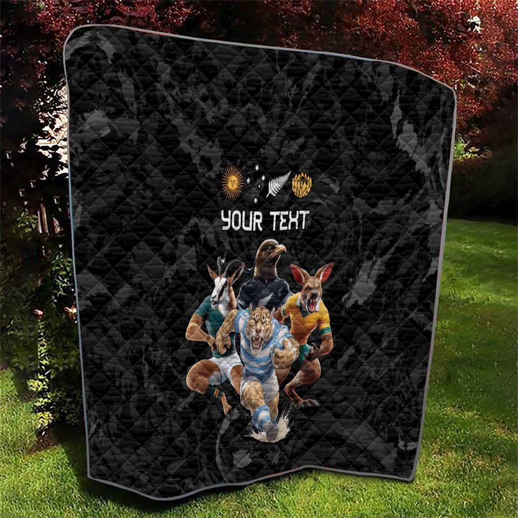Custom Rugby Southern Hemisphere Quilt Argentina AUNZ South Africa Mascot Black - Polynesian Pride
