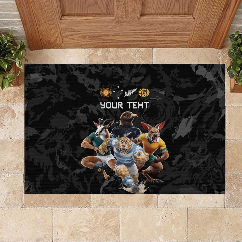 Custom Rugby Southern Hemisphere Rubber Doormat Argentina AUNZ South Africa Mascot Black LT9 Black - Polynesian Pride