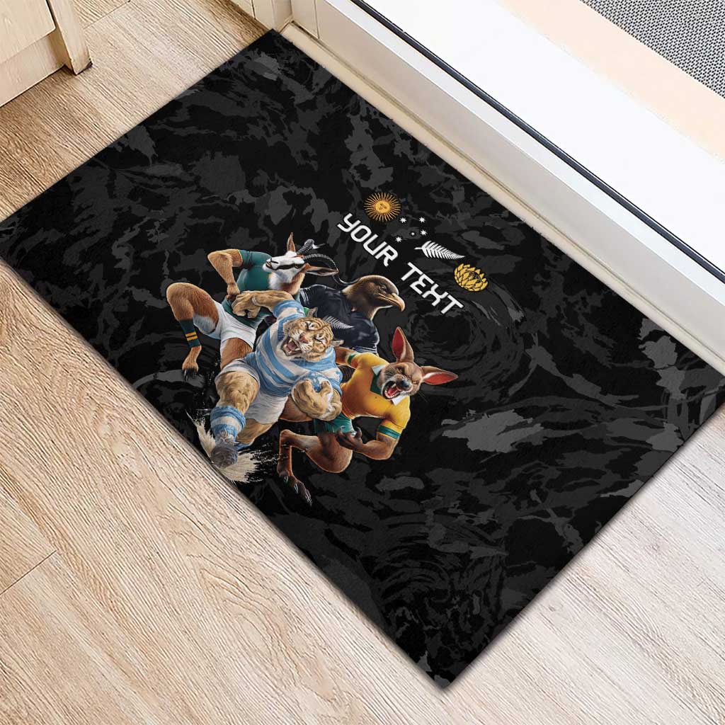 Custom Rugby Southern Hemisphere Rubber Doormat Argentina AUNZ South Africa Mascot Black LT9 - Polynesian Pride