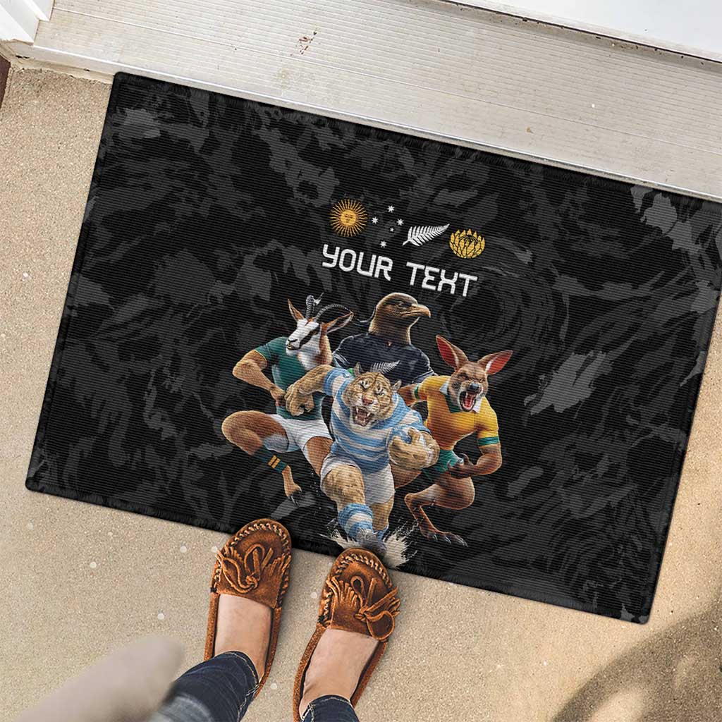 Custom Rugby Southern Hemisphere Rubber Doormat Argentina AUNZ South Africa Mascot Black LT9 - Polynesian Pride