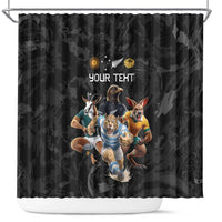 Custom Rugby Southern Hemisphere Shower Curtain Argentina AUNZ South Africa Mascot Black - Polynesian Pride