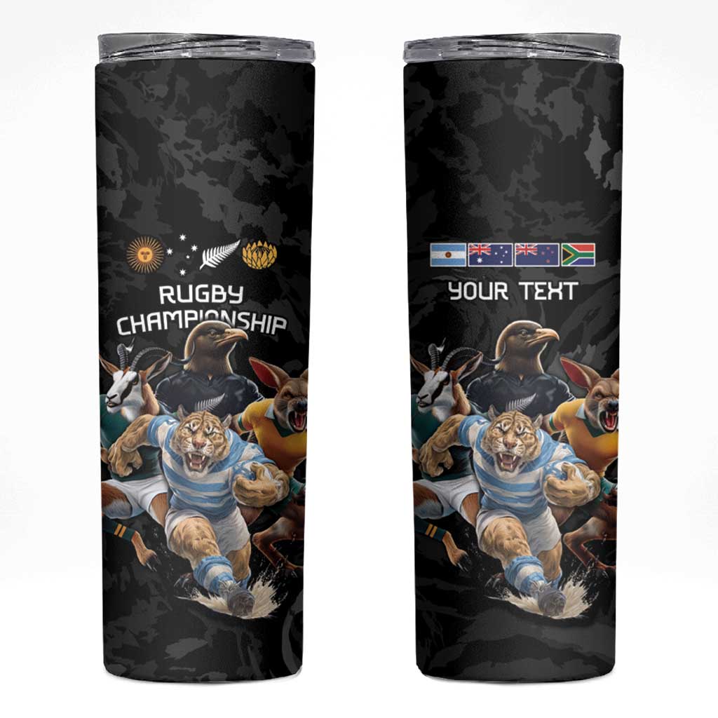 Custom Rugby Southern Hemisphere Skinny Tumbler Argentina AUNZ South Africa Mascot Black - Polynesian Pride