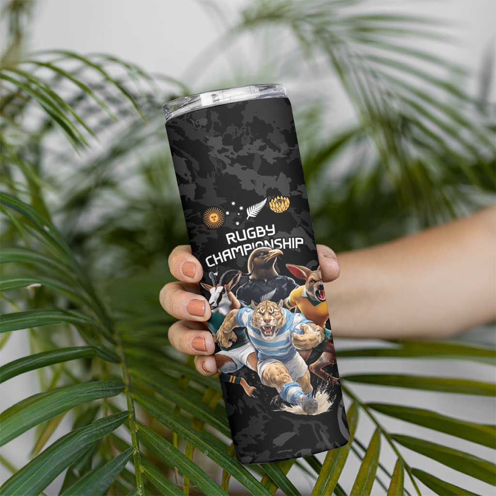 Custom Rugby Southern Hemisphere Skinny Tumbler Argentina AUNZ South Africa Mascot Black - Polynesian Pride