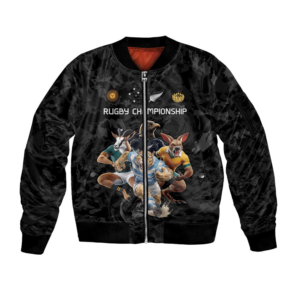 Custom Rugby Southern Hemisphere Sleeve Zip Bomber Jacket Argentina AUNZ South Africa Mascot Black - Polynesian Pride