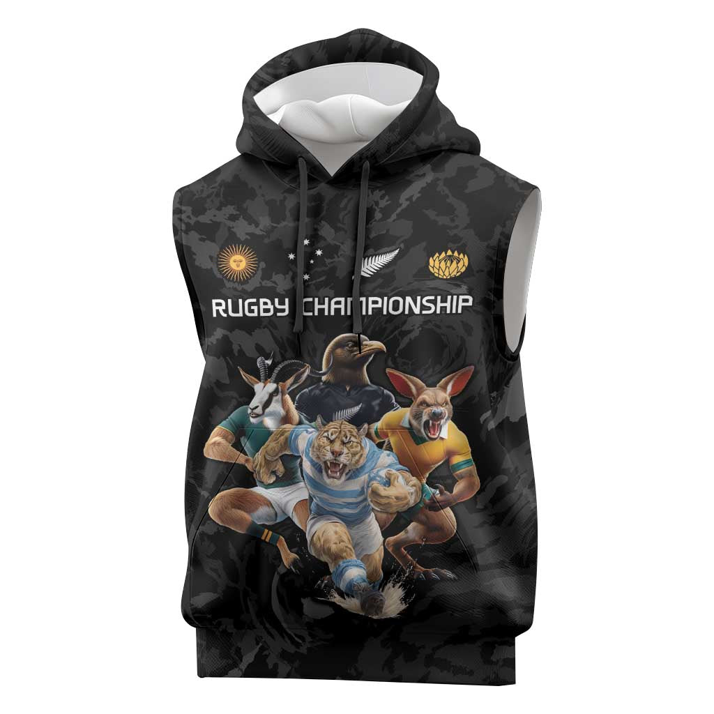 Custom Rugby Southern Hemisphere Sleeveless Hoodie Argentina AUNZ South Africa Mascot Black LT9 Black - Polynesian Pride