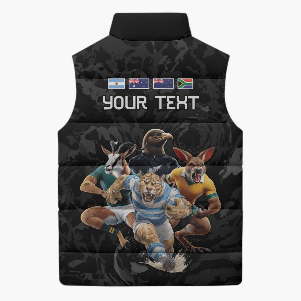 Custom Rugby Southern Hemisphere Sleeveless Puffer Jacket Argentina AUNZ South Africa Mascot Black LT9 - Polynesian Pride