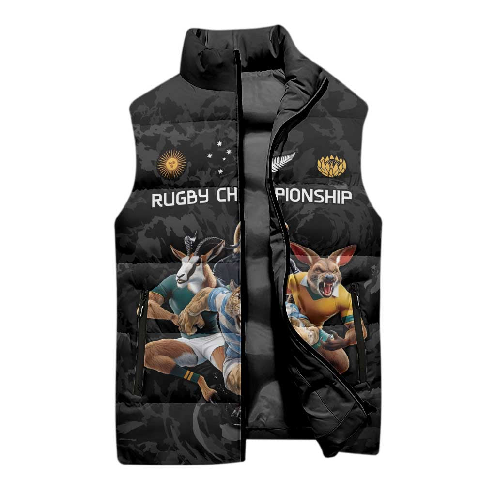 Custom Rugby Southern Hemisphere Sleeveless Puffer Jacket Argentina AUNZ South Africa Mascot Black LT9 - Polynesian Pride