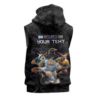 Custom Rugby Southern Hemisphere Sleeveless Zip Hoodie Argentina AUNZ South Africa Mascot Black - Polynesian Pride